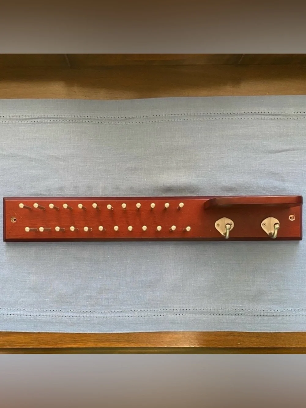 Vintage Lord & Taylor Wooden Wall Mount Tie/Belt Rack with Valet Ledge